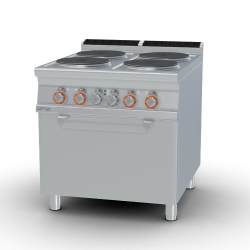   TŰZHELY, elektromos, 4 zónás, körlapos, statikus sütővel, GN2/1, 20,7 kW