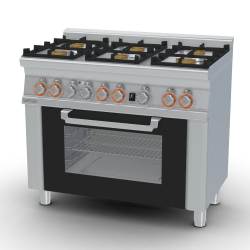   TŰZHELY, gázüzemű, 6 égőfejjel, gázüzemű statikus és grill sütővel, GN1/1