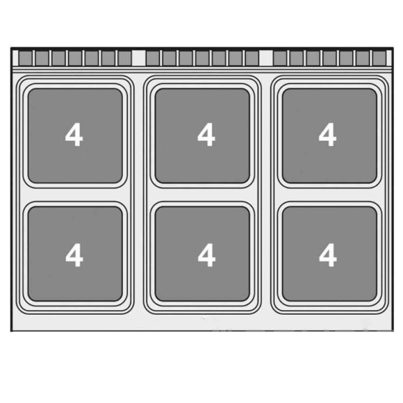 TŰZHELY, elektromos, 6 zónás, szögletes,  GN2/1 statikus sütővel, tárolóval, 30,7 kW 