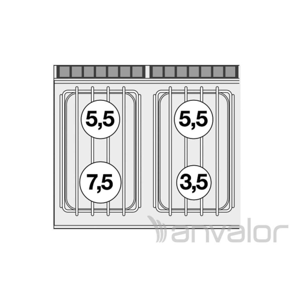 TŰZHELY, gázüzemű, 4 égőfejjel, elektromos légkeveréses sütővel, GN1/1