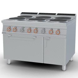   TŰZHELY, elektromos, 6 zónás, körlap, légkeveréses sütővel, GN1/1, tárolóval, 26,32 kW 