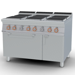   TŰZHELY, elektromos, 6 zónás, szögletes, GN1/1, légkeveréses sütővel, tárolóval, 29,32 kW