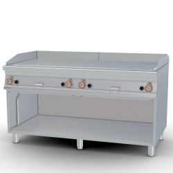  ROSTLAP, gázüzemű, keménykrómozott, sima felületű, álló, 4 zónás, nyitott tárolóval, 36 kW