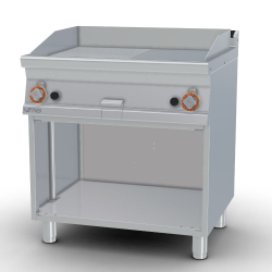   ROSTLAP, gázüzemű, keménykrómozott, sima és bordázott felületű, 2 zónás, nyitott tárolóval,  14,0 kW