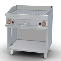   ROSTLAP, gázüzemű, keménykrómozott, bordázott felületű, álló, 2 zónás, nyitott tárolóval, 14 kW