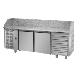   PIZZAPULT, 2 ajtós, 600x400 mm, jobb oldali hűtőegység, 6 db fiók, választható feltéthűtővel