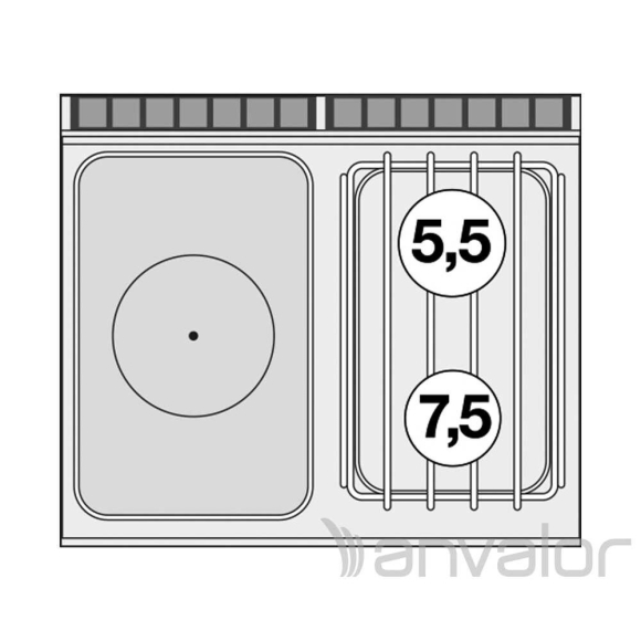 TŰZHELY, gázüzemű, 1 zónás francia lappal, 2 égőfejjel, nyitott tárolóval, 20 kW