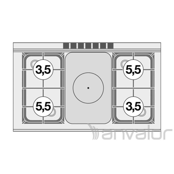 TŰZHELY, gázüzemű, 1 zónás francia lappal, 4 égőfejjel, asztali, 23,5 kW