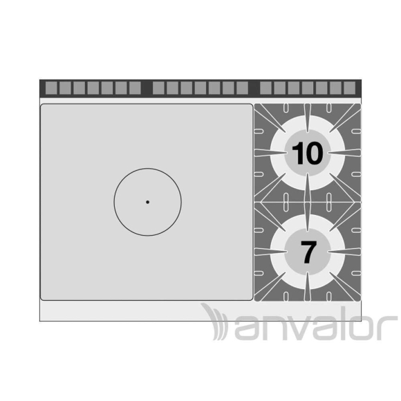 TŰZHELY, gázüzemű, 1 zónás francia lappal, 2 égőfejjel, gázüzemű statikus sütővel, 42 kW